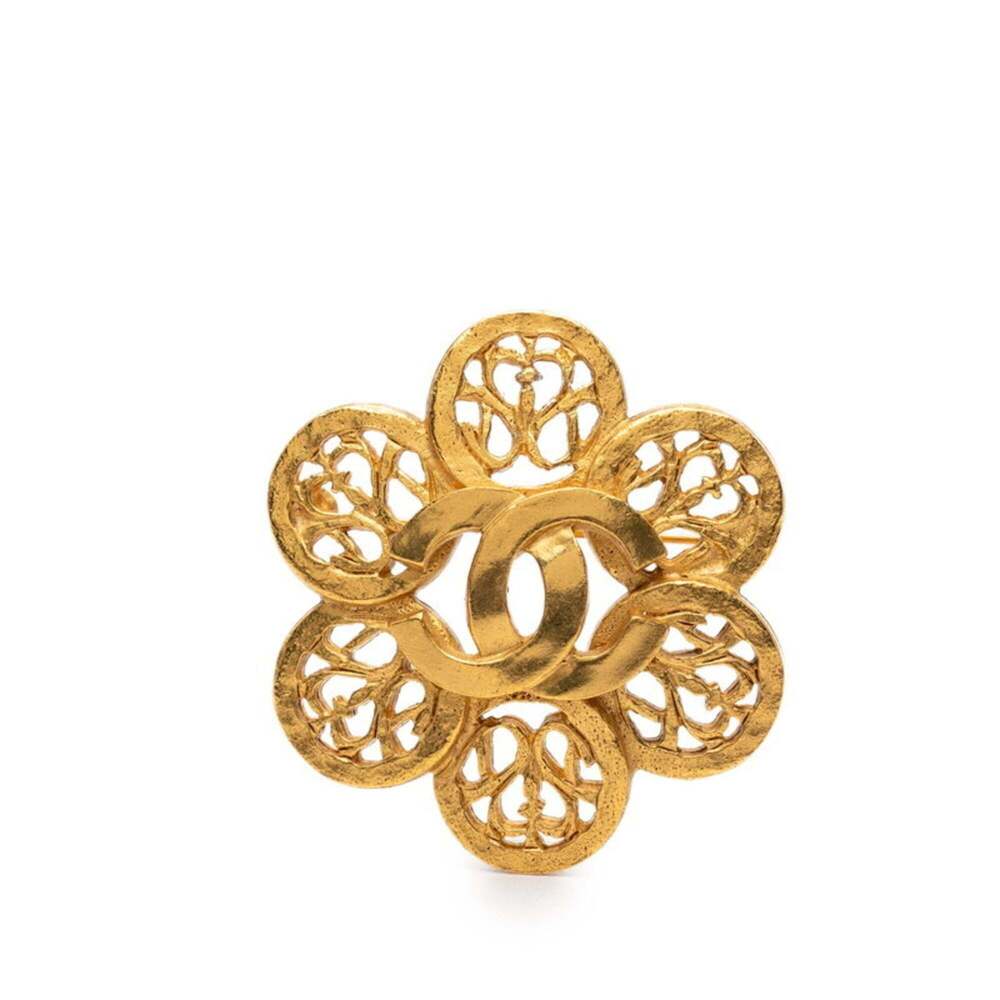 CHANEL Vintage Gold Logo Brooch